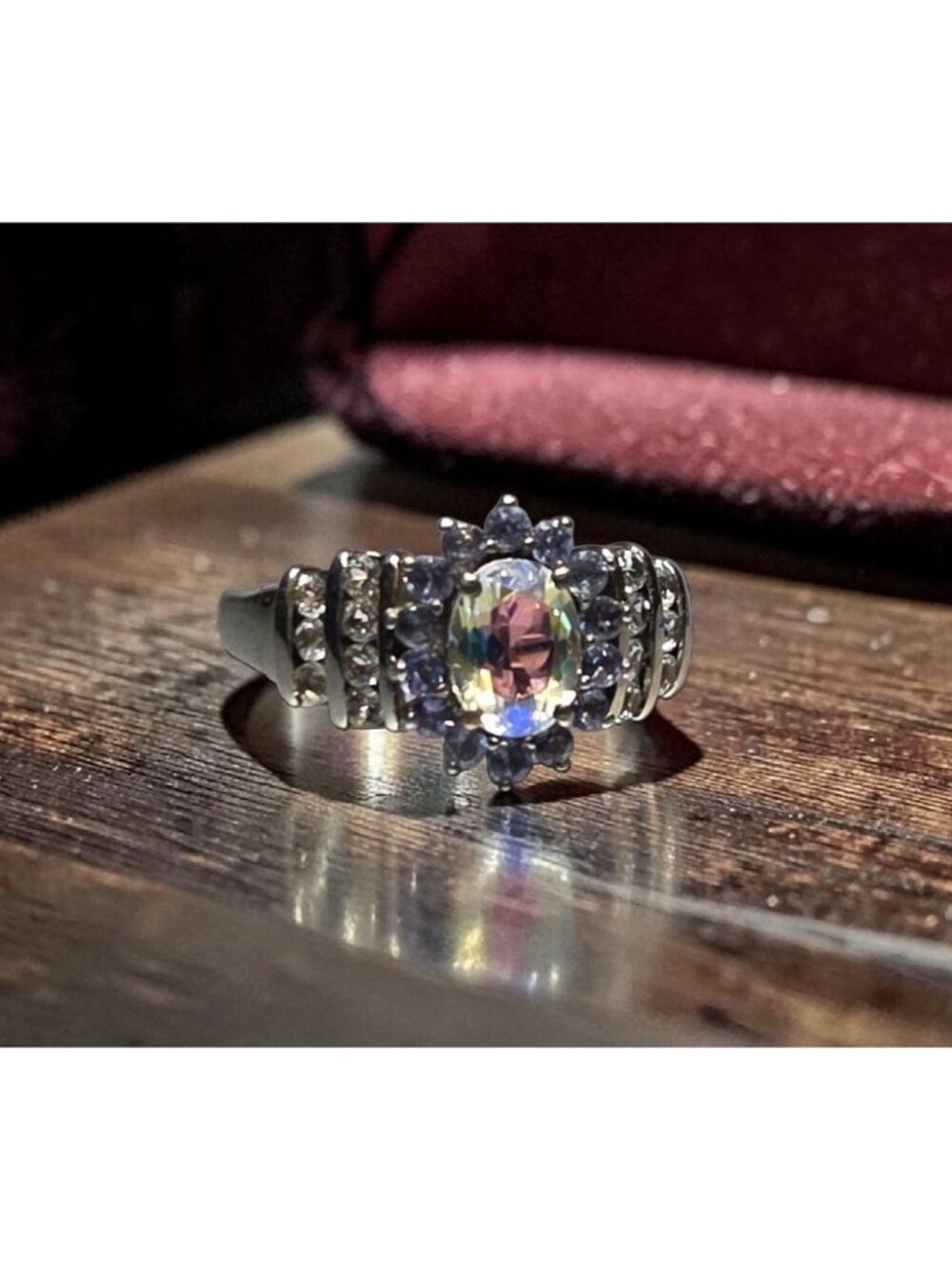 STS 925 Sterling Silver Natural Australian Boulder Opal Tanzanite Ring Size 8 - Picture 11 of 16